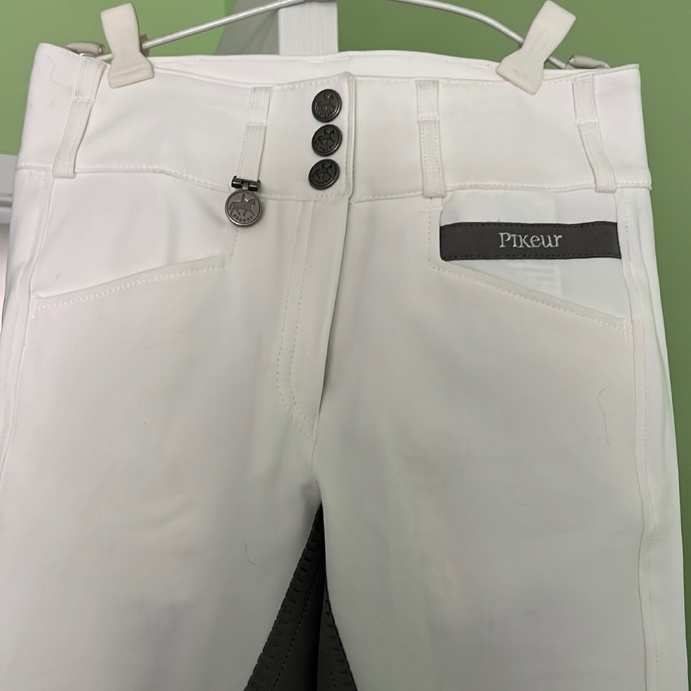 Pikeur show breeches, white with full bottom grey suede. Never worn